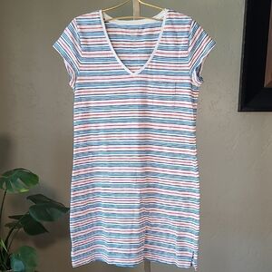 GAP Red White Blue Easy Tee Striped T-shirt V-Neck Dress 100% Cotton Medium